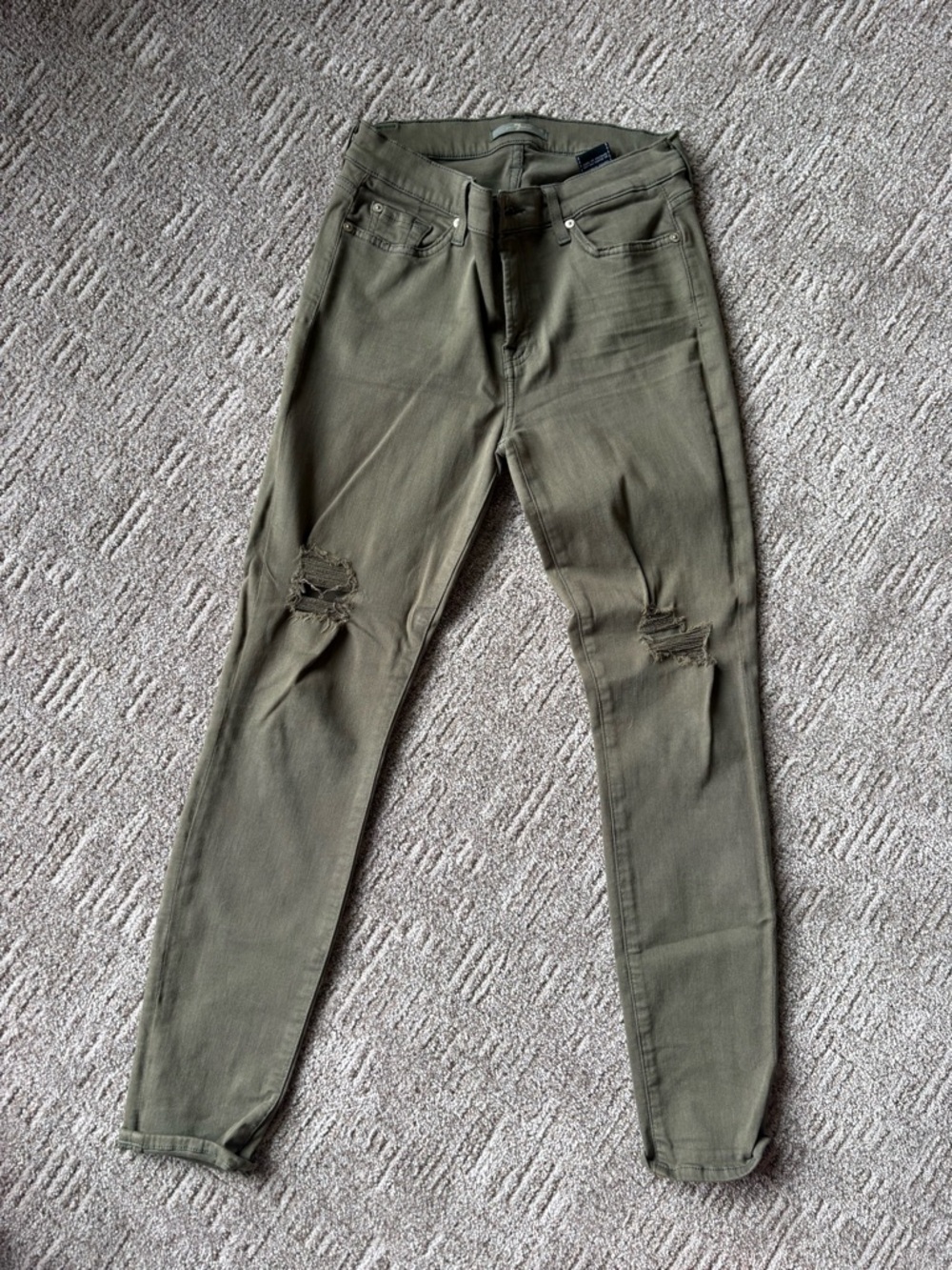 7 for all Mankind Olive Green Distressed Skinny Jeans